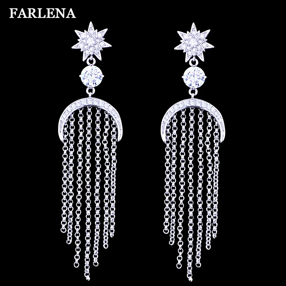 FARLENA Jewelry Silver Plated Moon Star Drop Earrings Inlay with Zircon Crystal Long Tassel Earrings for Women
FARLENA Jewelry Silver Plated Moon Star Drop Earrings Inlay with Zircon Crystal Long Tassel Earrings for Women