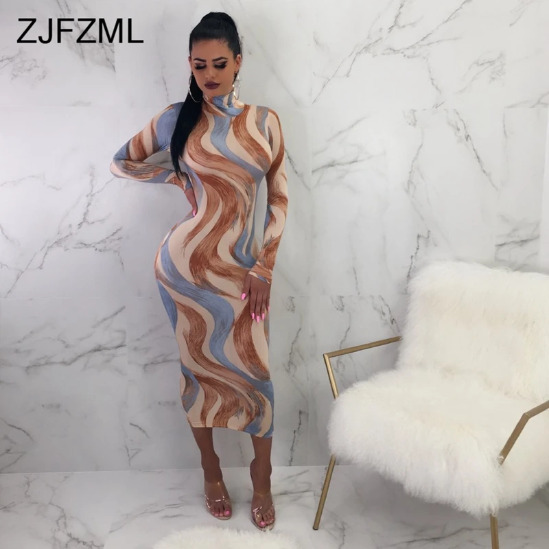 Colorful Printing Sexy Bandage Dress Women Turtleneck Long Sleeve Party Mid-Calf Vestidos Autumn High Waist Package Hip Dresses
Colorful Printing Sexy Bandage Dress Women Turtleneck Long Sleeve Party Mid-Calf Vestidos Autumn High Waist Package Hip Dresses