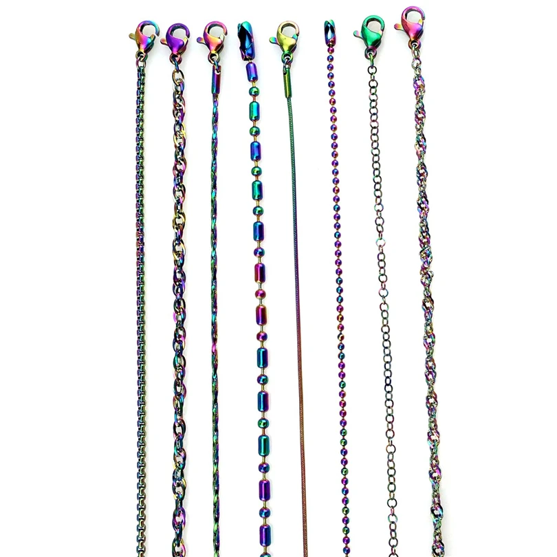 6styles Rainbow Color Stainless Link Snake Water-wave Popcorn Beads Chain Necklaces For Women Girl Kids Jewelry Making
6styles Rainbow Color Stainless Link Snake Water-wave Popcorn Beads Chain Necklaces For Women Girl Kids Jewelry Making