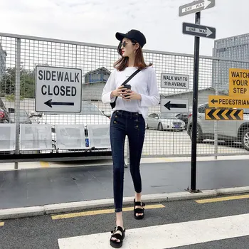 2019 New Korean Version of the Double-Vreasted High waist jeans Female Nine points Stitching Elastic Feet pants Size 25-29 30
2019 New Korean Version of the Double-Vreasted High waist jeans Female Nine points Stitching Elastic Feet pants Size 25-29 30