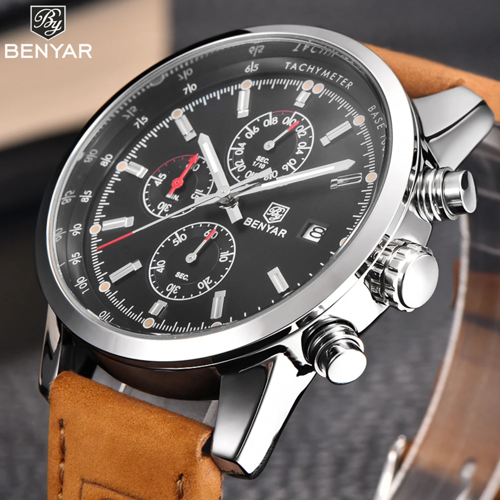 BENYAR Original Mens Watches Military Chronograph Sport Quartz Watch Men Luxury Brand Leather Band Wristwatch Men relojes hombre
BENYAR Original Mens Watches Military Chronograph Sport Quartz Watch Men Luxury Brand Leather Band Wristwatch Men relojes hombre