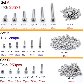 250pc/set A2 Stainless Steel M2 Cap/Button/Flat Head Hex Socket Screws Bolt With Hex Nuts Assortment Kit Mayitr
250pc/set A2 Stainless Steel M2 Cap/Button/Flat Head Hex Socket Screws Bolt With Hex Nuts Assortment Kit Mayitr