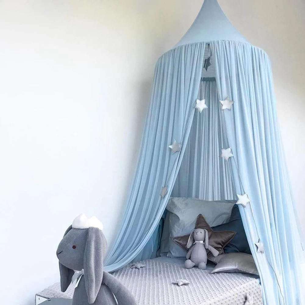 Blue Mosquito Net Bed Canopy Children Baby Bed Canopy Round Dome Cotton Mosquito Net Nursery Room Decoration