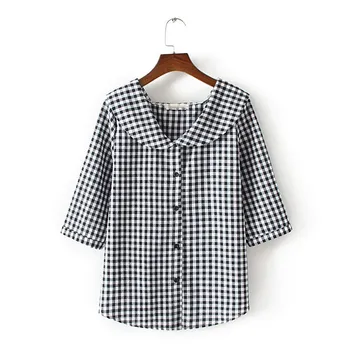 2019 Summer Women Casual Peter Pan Collar Plaid Shirts Three Quarter Fashion Loose 3/4-Length Sleeve Plus Size Blouses
2019 Summer Women Casual Peter Pan Collar Plaid Shirts Three Quarter Fashion Loose 3/4-Length Sleeve Plus Size Blouses
