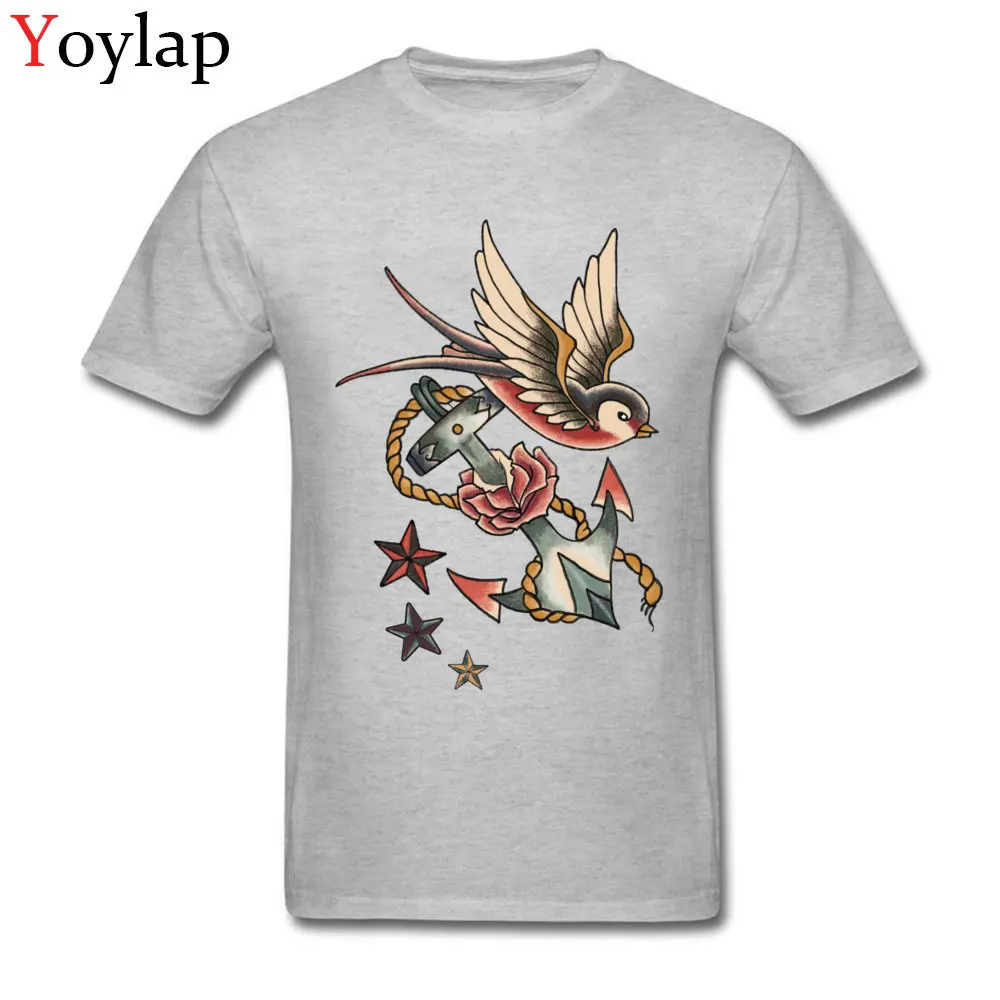 2017 New Fashion Printed On T-Shirt Round Collar All Cotton Retro Tattoo Male Tops Shirt Short Sleeve Fall Printed On Tee Shirt grey