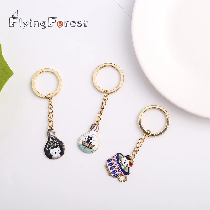 Flyingforest Men Jewelry Print Dog Cat 2019 New Fashion Keychain Black Light Bulb Cute Animal | Украшения и аксессуары