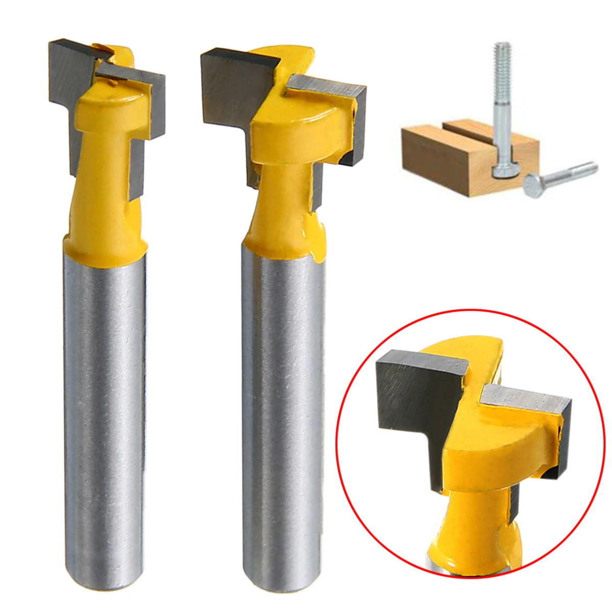 2Pcs 3/8'' & 1/2'' T-Slot Cutter Handle Router Bits 1/4'' Shank Woodworking Engraving Milling Cutter