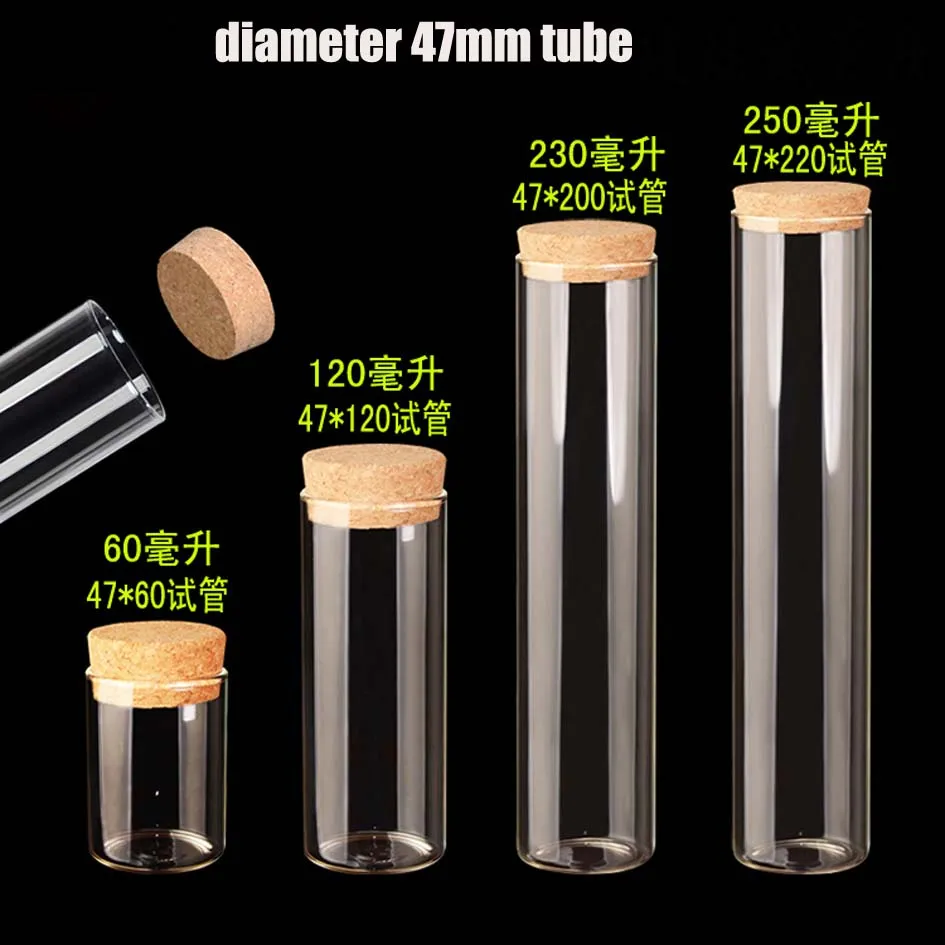 50pcs/lot diammeter 47mm high quality 60ml 120ml 230ml 250ml big glass cork bottle glass test tube with cork
50pcs/lot diammeter 47mm high quality 60ml 120ml 230ml 250ml big glass cork bottle glass test tube with cork