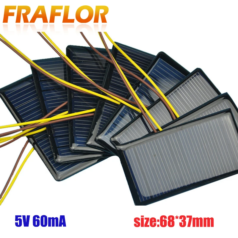100Pcs/lot 5V 60mA 68*37 Polycrystalline Silicon Solar Panel Solar Cell Placa Solar 5V Battery DIY Panneau Solaire Solar Modules
100Pcs/lot 5V 60mA 68*37 Polycrystalline Silicon Solar Panel Solar Cell Placa Solar 5V Battery DIY Panneau Solaire Solar Modules