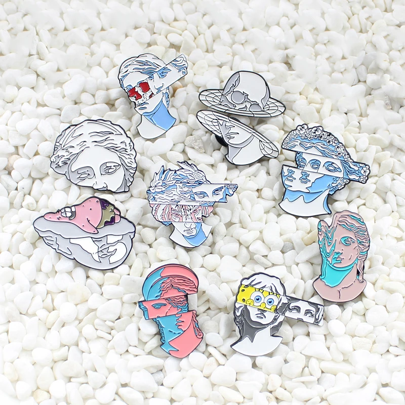 Distorted artist plaster statue Cutting and separating the dislocated face Metal brooch Personality creative badge
Distorted artist plaster statue Cutting and separating the dislocated face Metal brooch Personality creative badge