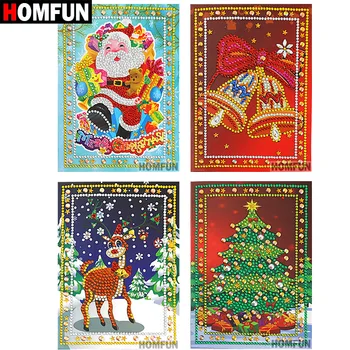 HOMFUN Diamond Painting Cartoon Santa Claus Merry Christmas Paper Greeting Postcards Craft DIY Kids Festival Greet Cards Gift