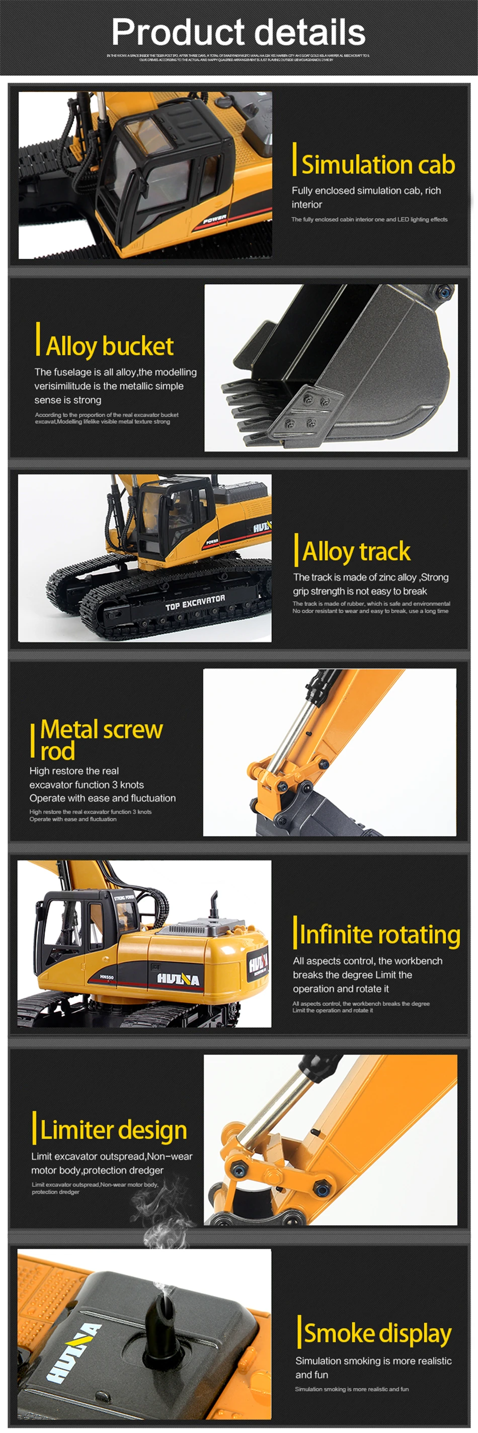 huina excavator full metal