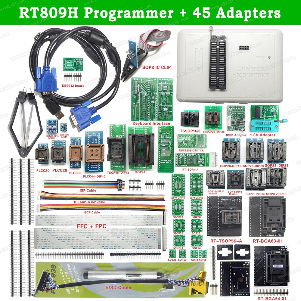 RT809H Universal EEPROM USB Programmer + 45 Adapters BGA64 TSOP48 With Sucking Pen + SOP8 Clip Better Than RT809F Programmer
RT809H Universal EEPROM USB Programmer + 45 Adapters BGA64 TSOP48 With Sucking Pen + SOP8 Clip Better Than RT809F Programmer