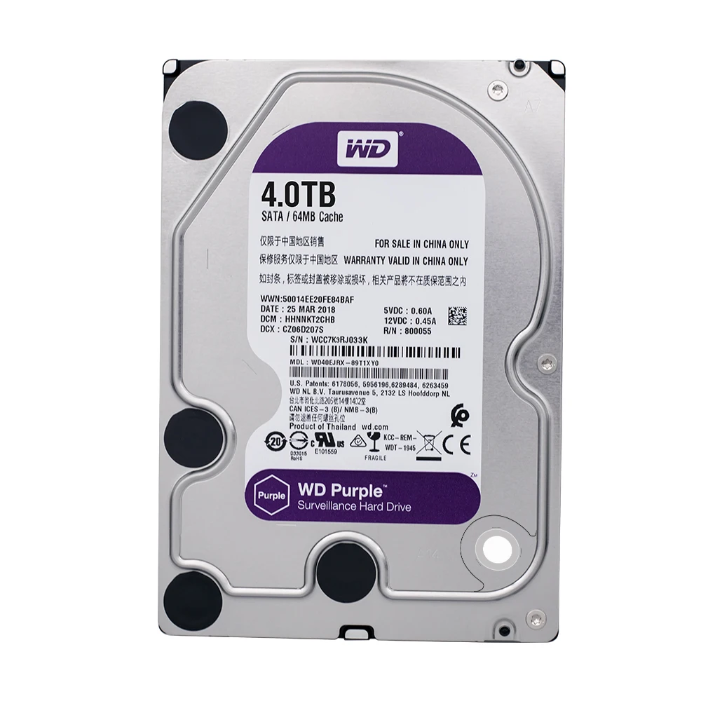 

WD Purple 4TB HDD Surveillance Hard Disk Drive 5400RPM Class SATA 6 Gb/s 64MB Cache 3.5" for cctv Camera AHD DVR IP Camera NVR