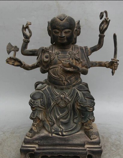 JP S0522 14" Old Chinese Bronze Seat 3 Head 6 Hands Na Zha warrior knight immortal Statue
JP S0522 14" Old Chinese Bronze Seat 3 Head 6 Hands Na Zha warrior knight immortal Statue