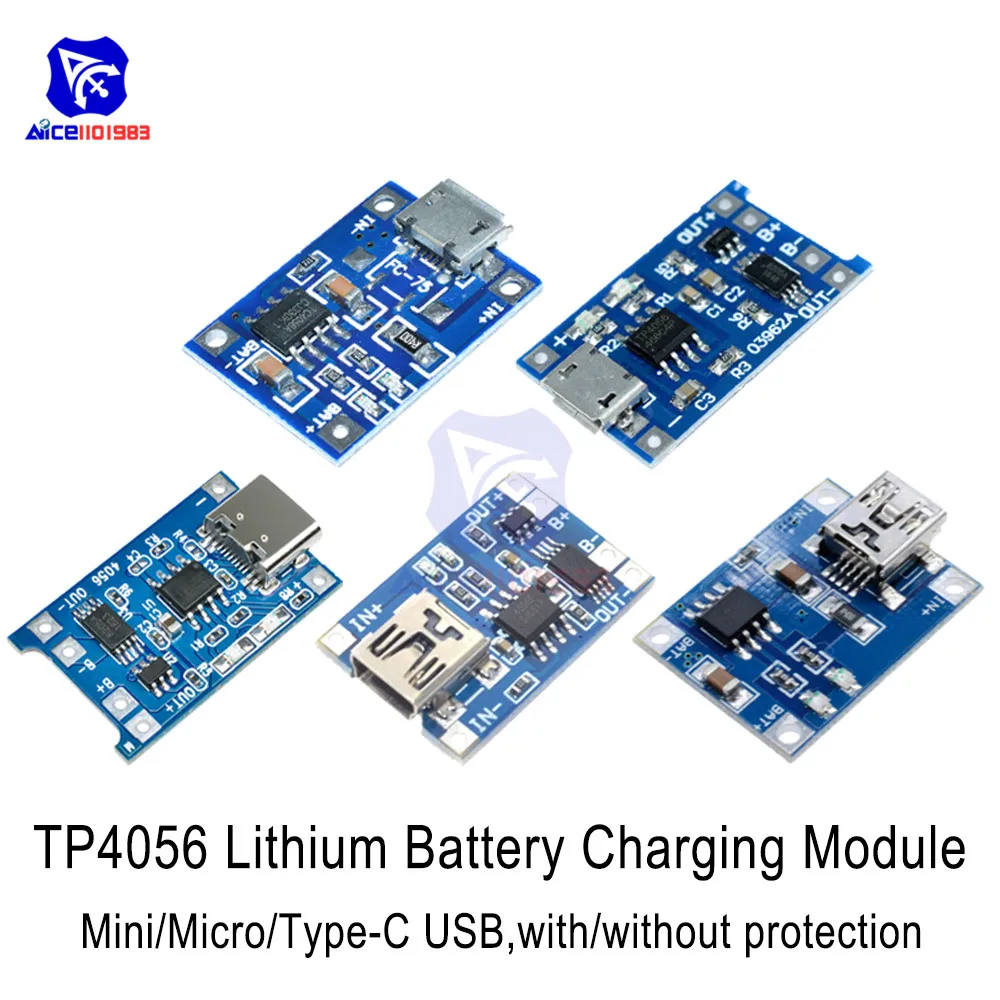 5V 1A TC4056A 18650 Lithium-ion Battery Charger Module Type-C Micro USB Mini USB Adapter Over Charge Discharge Protection Module
5V 1A TC4056A 18650 Lithium-ion Battery Charger Module Type-C Micro USB Mini USB Adapter Over Charge Discharge Protection Module