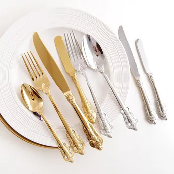 Retro Vintage Relief 304 Stainless Steel Tableware Set Knives Forks Teaspoon Golden Silver Luxury Dinnerware Cutlery Set 4pcs
Retro Vintage Relief 304 Stainless Steel Tableware Set Knives Forks Teaspoon Golden Silver Luxury Dinnerware Cutlery Set 4pcs