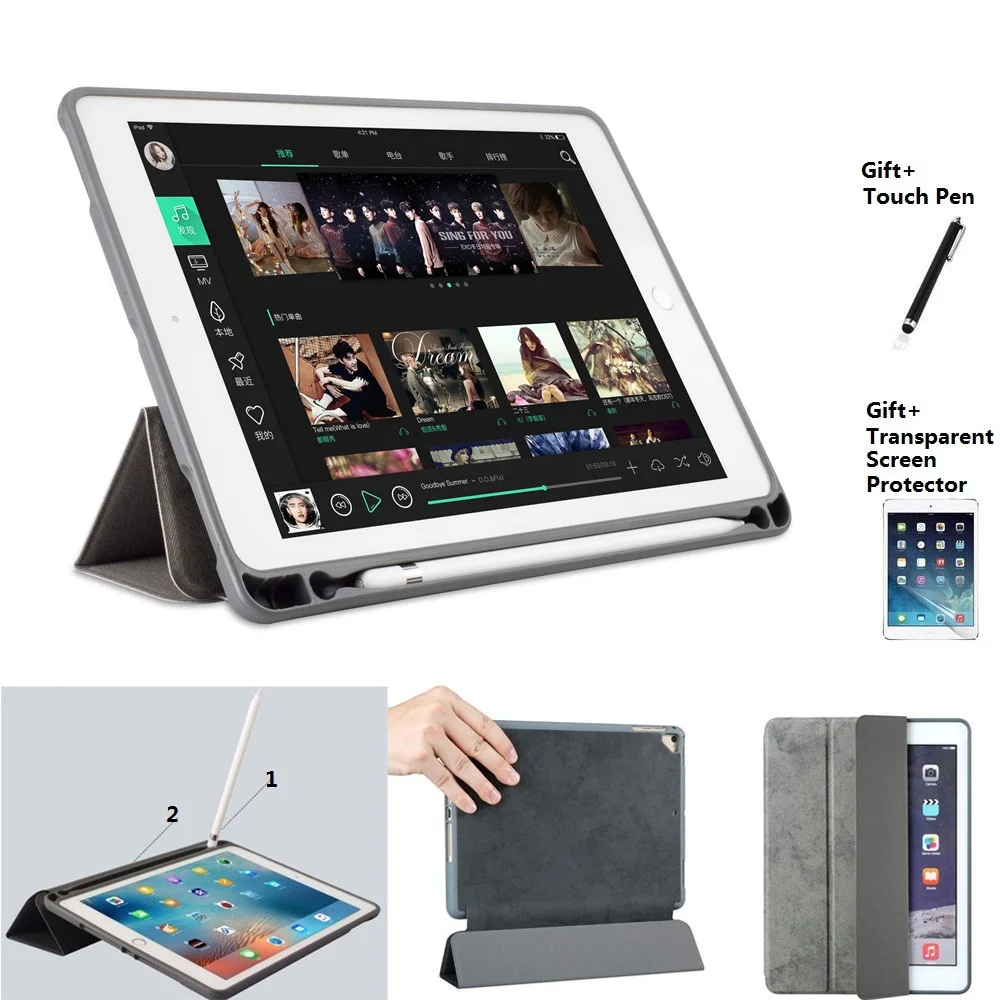 PU Leather Smart Cover With Pencil Holder Auto Sleep Wake Screen Protector For iPad 2017 2018 Air1 2 9.7 inch New Case
PU Leather Smart Cover With Pencil Holder Auto Sleep Wake Screen Protector For iPad 2017 2018 Air1 2 9.7 inch New Case