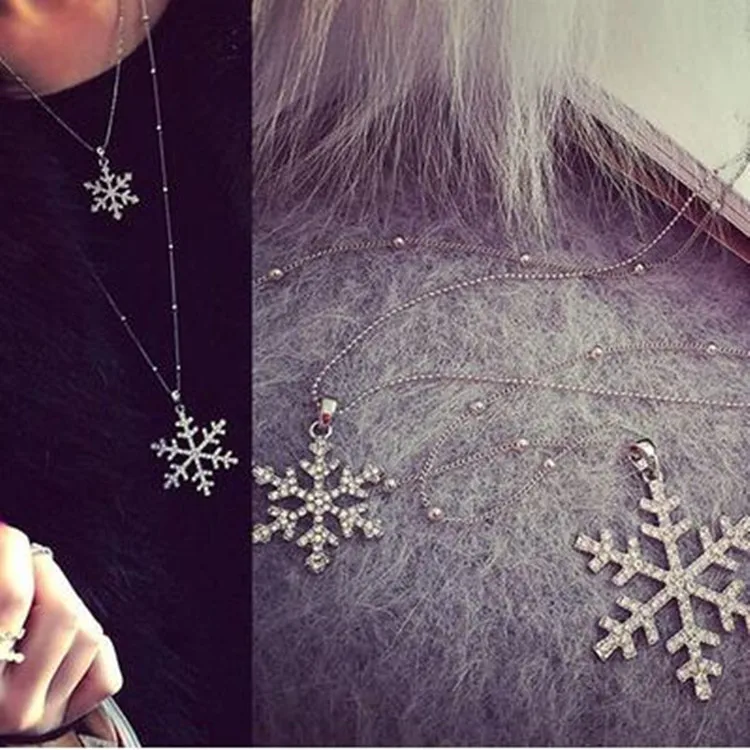 Fashion Crystal Snowflake Charm Pendants Long Chain Necklace Sweater Chain Double Layers Necklace Women
Fashion Crystal Snowflake Charm Pendants Long Chain Necklace Sweater Chain Double Layers Necklace Women