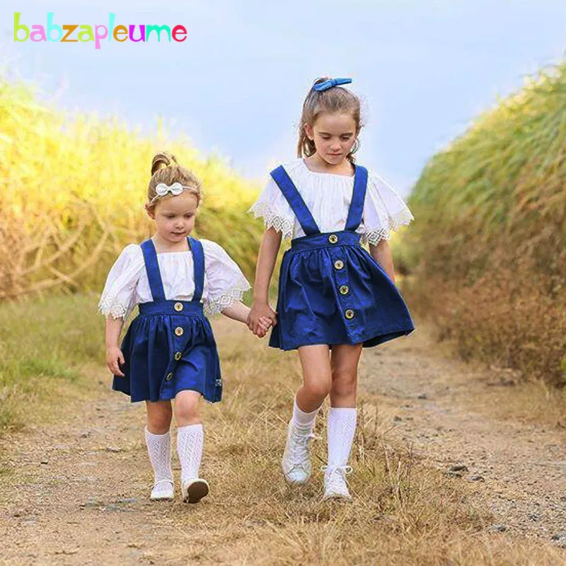 

2Piece 1-6Years Summer Toddler Clothes 2019 Baby Girls Boutique Outfits White T-shirt+Skirt Kids Sets Children Clothing BC1833-1