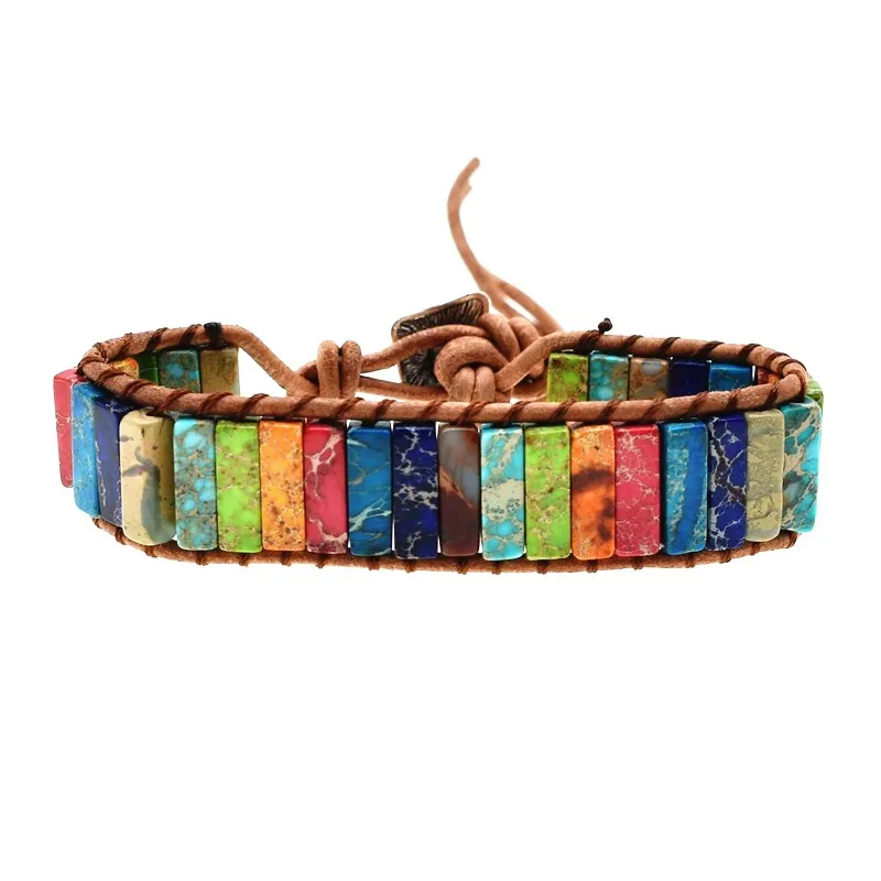 Natural Stone Chakra Bracelet Jewelry Handmade Multi Color Natural Stone Tube Beads Leather Wrap Bracelet Couples Bracelets
Natural Stone Chakra Bracelet Jewelry Handmade Multi Color Natural Stone Tube Beads Leather Wrap Bracelet Couples Bracelets