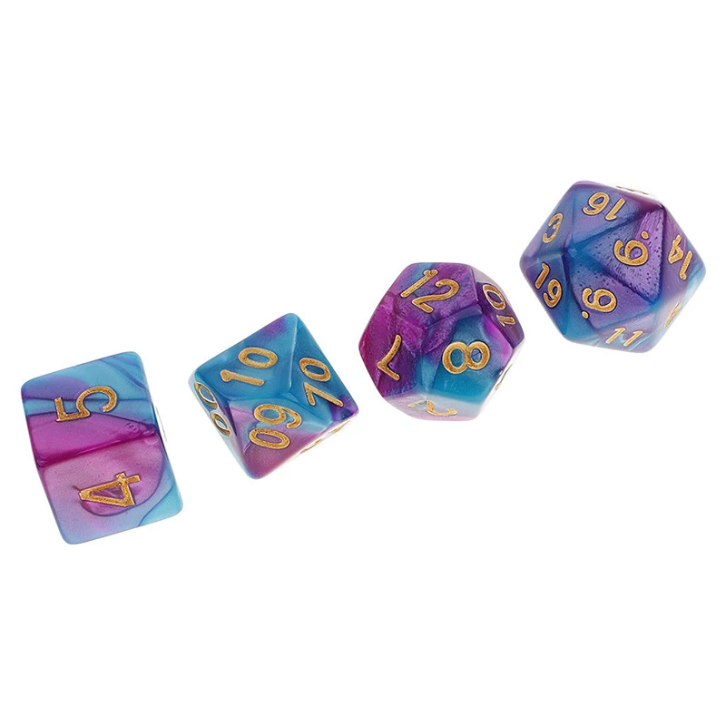 7Pcs/Set Purple Blue Gold Numbers Dice Pack Polyhedral Drinking Dice For DND TRPG MTG Party Game Toy Set
