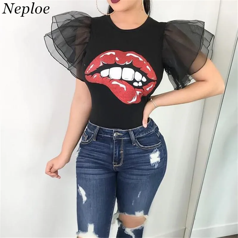 Neploe T Shirt Tops Women Lip Print Ruffle Flare Sleeve Tshirt 2019 Summer Mesh Top Casual Shirt Harajuku camisetas mujer 35509
Neploe T Shirt Tops Women Lip Print Ruffle Flare Sleeve Tshirt 2019 Summer Mesh Top Casual Shirt Harajuku camisetas mujer 35509