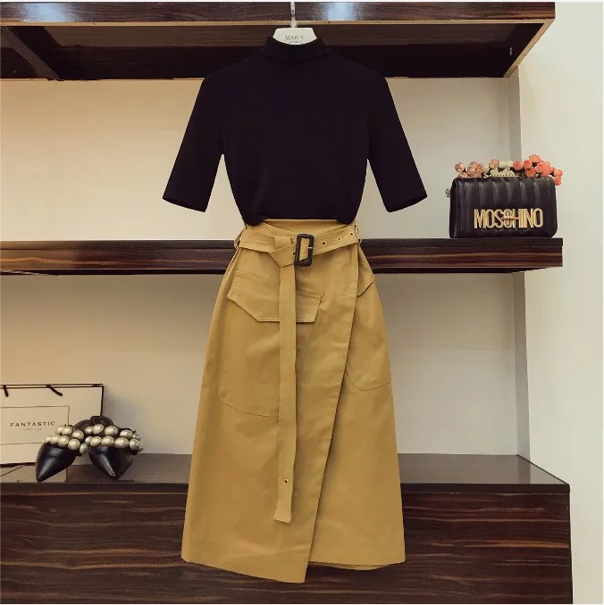 2019 New Spring Autumn Women's High-collar Knitting Sweater + High Waist Irregular Skirt Two Piece Female Casual Long Skirt Set
2019 New Spring Autumn Women's High-collar Knitting Sweater + High Waist Irregular Skirt Two Piece Female Casual Long Skirt Set