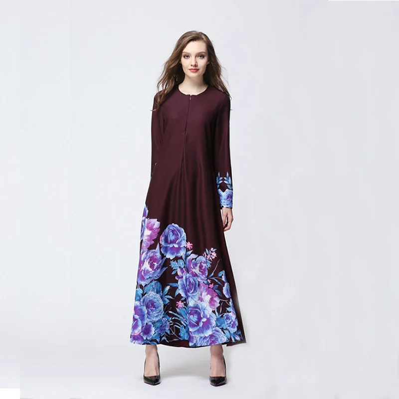 Мусульманский abaya женский шифоновый халат с длинными рукавами и цветочным