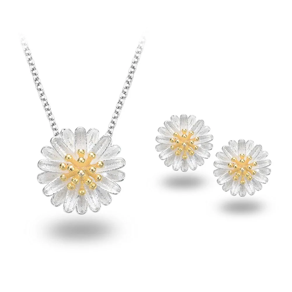 Daisy Marguerite Jewelry Set 925 Sterling Silver Cubic Zircon Gold Plated Stud Earring Necklace for Women
Daisy Marguerite Jewelry Set 925 Sterling Silver Cubic Zircon Gold Plated Stud Earring Necklace for Women