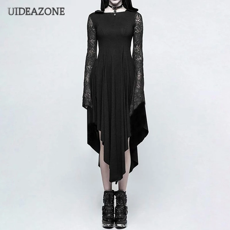 Halloween Gothic Lace Patchwork Women Dress Asymmetrical Spider Web Hollow out Hooded Dress Flare Sleeve Ankle Length Goth
Halloween Gothic Lace Patchwork Women Dress Asymmetrical Spider Web Hollow out Hooded Dress Flare Sleeve Ankle Length Goth