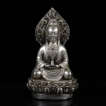 China antique Tibetan silver XuanDe Guanyin Buddha Decoration Statues