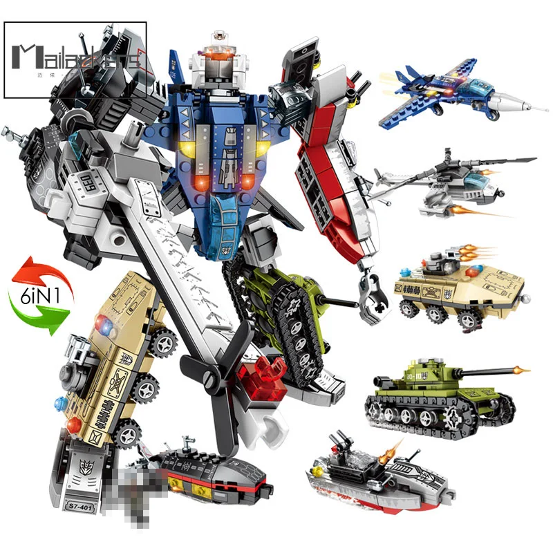 Transformation Legoing Creator Robot Helicopter Tank Boat and Submarine Set Building Blocks 6 in 1 Deformation Toys For Children
Transformation Legoing Creator Robot Helicopter Tank Boat and Submarine Set Building Blocks 6 in 1 Deformation Toys For Children