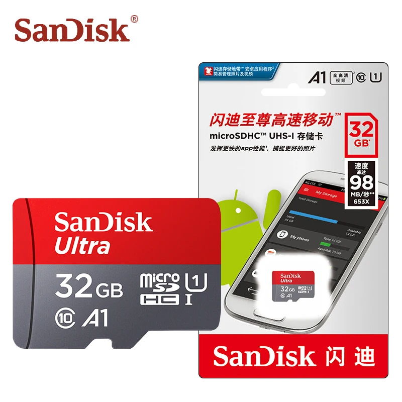 Sandisk micro sd карта памяти класса 10 класс оригинал A1 128 ГБ 64 32 16 98 МБ/с./с TF usb microsd карты