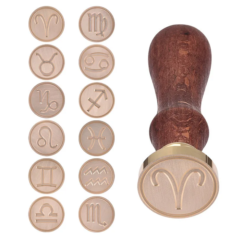 12 Constellation Metal Sealing Wax Stamps Zodiac Stamps Wax Seals Zodiacal Constellatory Symbol Rosewood Handle Cuprum Stamps
12 Constellation Metal Sealing Wax Stamps Zodiac Stamps Wax Seals Zodiacal Constellatory Symbol Rosewood Handle Cuprum Stamps