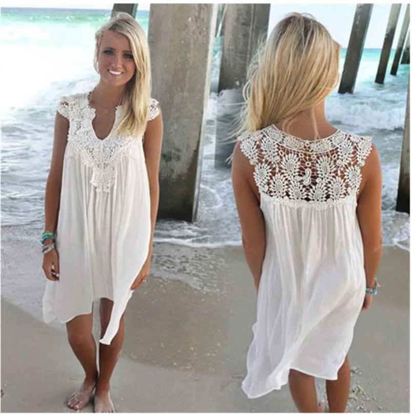 Summer Autumn Lace Dress Women V-neck Loose Dress Sleeveless Casual Beach Dress White Black Ladies Mini Dress
Summer Autumn Lace Dress Women V-neck Loose Dress Sleeveless Casual Beach Dress White Black Ladies Mini Dress