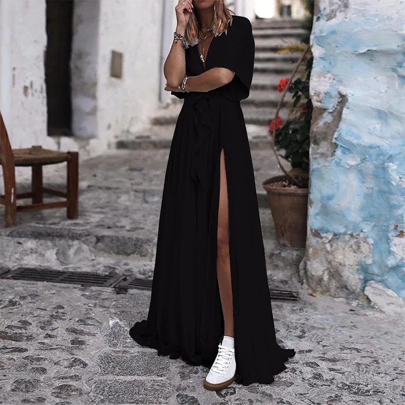 Solid Office Lady Sexy Bohemian Beach Dresses Fashion V Neck Maxi Runway Dress Short Sleeve Spring Vestido
Solid Office Lady Sexy Bohemian Beach Dresses Fashion V Neck Maxi Runway Dress Short Sleeve Spring Vestido