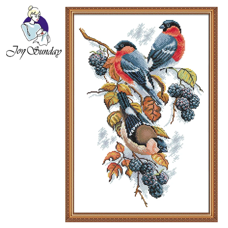 Joy Sunday,Magpies and blackberries,animal pattern cross stitch embroidery,printing cloth embroidery kit,cross stitch needlework
Joy Sunday,Magpies and blackberries,animal pattern cross stitch embroidery,printing cloth embroidery kit,cross stitch needlework