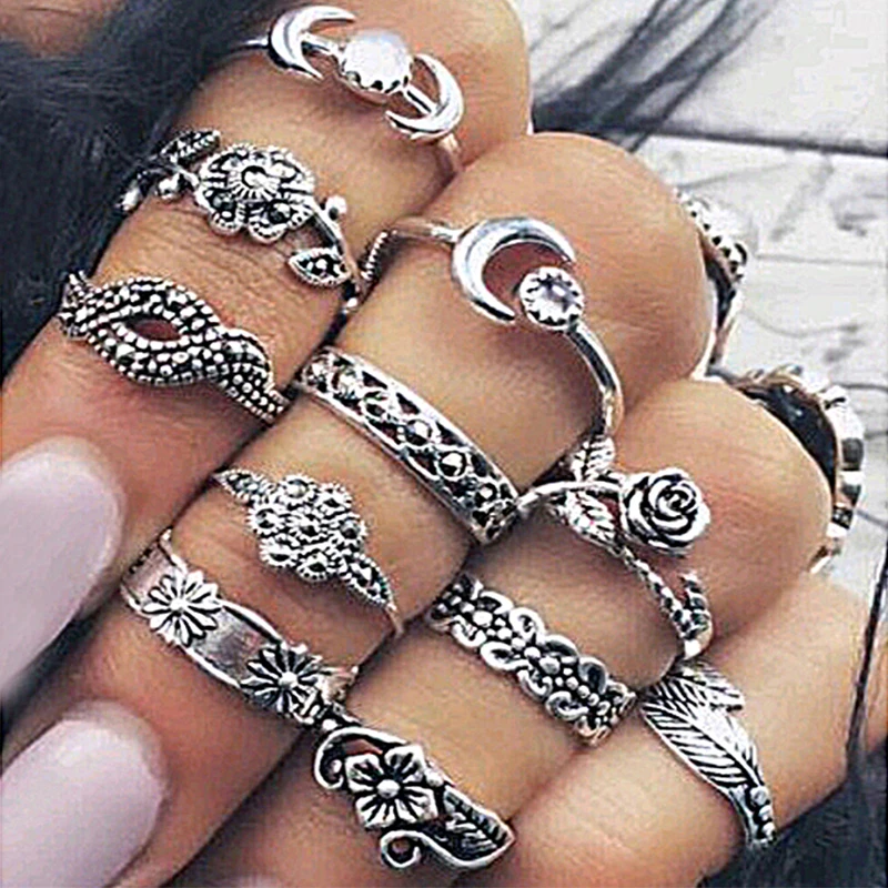 Exquisite Moon Flower Leaf Crystal Geometry Joint Silver Gold Rings Bohemian Female Wedding Party Jewelry Women Ring Set
Exquisite Moon Flower Leaf Crystal Geometry Joint Silver Gold Rings Bohemian Female Wedding Party Jewelry Women Ring Set
