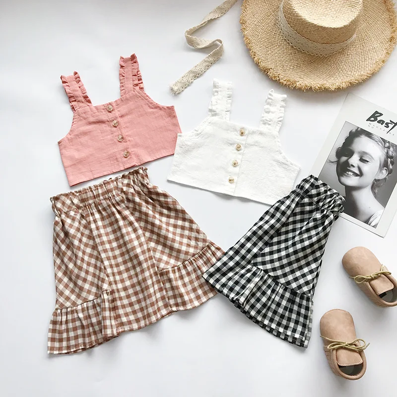 New Summer Fashion Kids Clothes Sleeveless Sling Tops+Plaid Skirts 2Pcs Girls Set Children'S Clothing
New Summer Fashion Kids Clothes Sleeveless Sling Tops+Plaid Skirts 2Pcs Girls Set Children'S Clothing