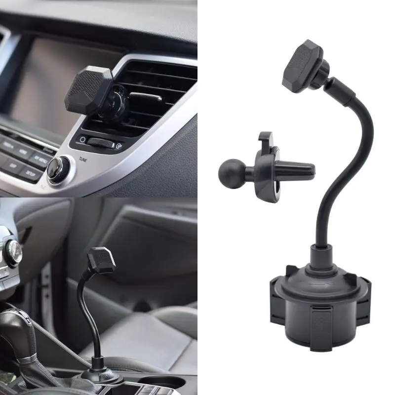 

2 in1 Universal Adjustable Gooseneck Cup Holder Cradle Car Air Vent Phone Magnetic Mount Stand for iPhone Samsung Xiaomi Huawei