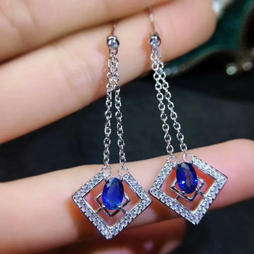shilovem 925 silver sterling natural Natural sapphire stud earrings fine Jewelry party trendy new plant jce040608agl | Украшения и