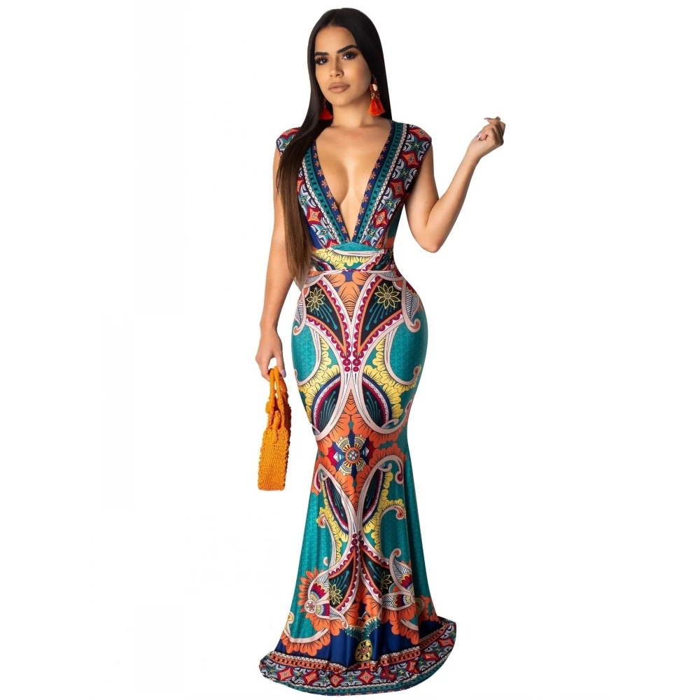 Women Party Long Dress Sexy Deep-V Neck Sweet Princess Ethnic Print Dress High Waist Sleeveless Summer Prom Maxi Dresses
Women Party Long Dress Sexy Deep-V Neck Sweet Princess Ethnic Print Dress High Waist Sleeveless Summer Prom Maxi Dresses