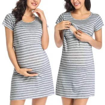 Breastfeeding Pregnancy Dress Womens Short Sleeve Striped Print Nursing A-Line Dresses Ropa Premama Clothes For Pregnant Women
Breastfeeding Pregnancy Dress Womens Short Sleeve Striped Print Nursing A-Line Dresses Ropa Premama Clothes For Pregnant Women