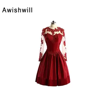Vestidos de Noche Cortos Red Color See Through Back Lace Appliques Satin Long Sleeve Evening Dresses Short Formal Party Gowns
Vestidos de Noche Cortos Red Color See Through Back Lace Appliques Satin Long Sleeve Evening Dresses Short Formal Party Gowns