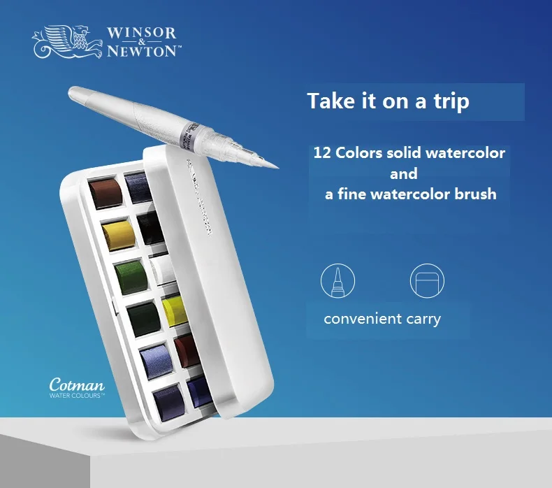 WINSOR&NEWTON cotman portable solid watercolor paint 12 colors +paintbrush set pigment art supplies
WINSOR&NEWTON cotman portable solid watercolor paint 12 colors +paintbrush set pigment art supplies