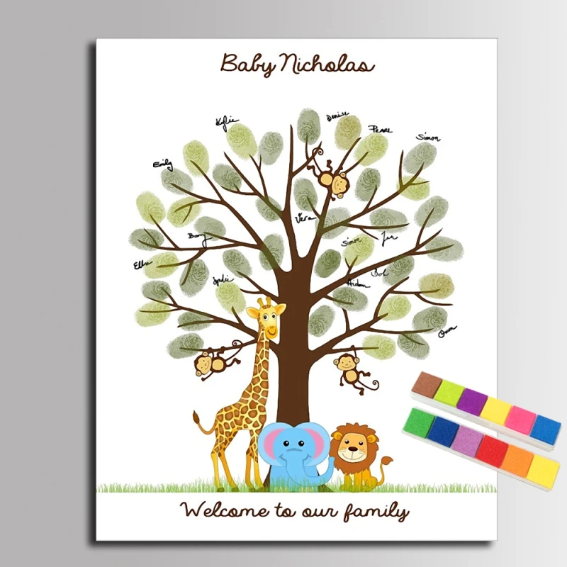 DIY Fingerprint Tree Signature Canvas Painting Animal Family for Baby Shower Decoration Gift Guest Book
DIY Fingerprint Tree Signature Canvas Painting Animal Family for Baby Shower Decoration Gift Guest Book