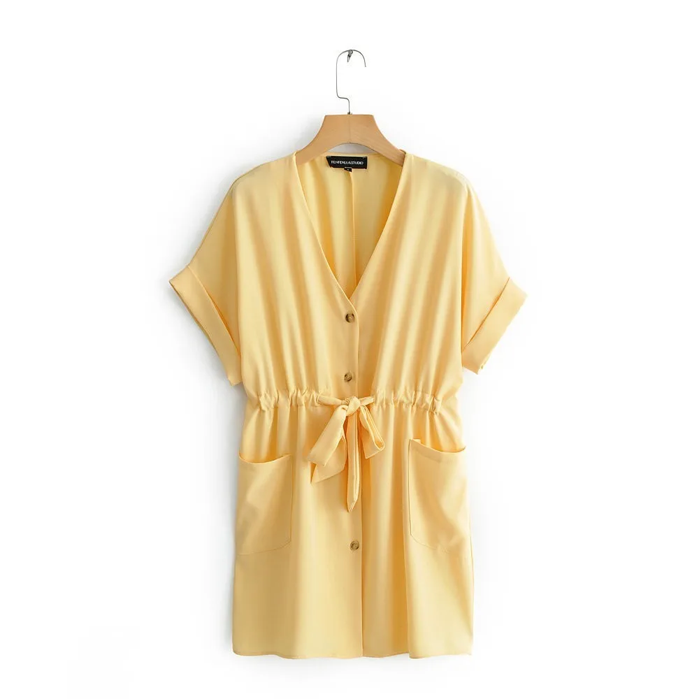 ZOUHIRC Yellow Summer Women Short Shirt Dress Button V-neck Pocket Sashes Waist Causal Female Causal Shirt Dress vestido
ZOUHIRC Yellow Summer Women Short Shirt Dress Button V-neck Pocket Sashes Waist Causal Female Causal Shirt Dress vestido