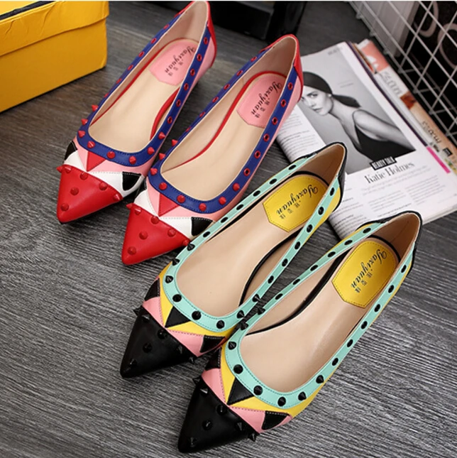 Women Flats Mix Color Genuine Leather Slip On Shoes Woman Pointed Toe Rivets Flats Ladies Single Shoes
Women Flats Mix Color Genuine Leather Slip On Shoes Woman Pointed Toe Rivets Flats Ladies Single Shoes