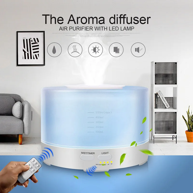 500ml Remote Control Ultrasonic Air Aroma Humidifier With 7 Color LED Lights Electric Aromatherapy Essential Oil Aroma Diffuser
500ml Remote Control Ultrasonic Air Aroma Humidifier With 7 Color LED Lights Electric Aromatherapy Essential Oil Aroma Diffuser